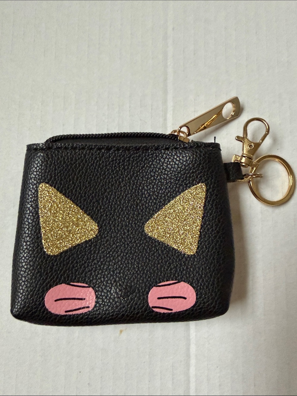 Kids Black Coin Purse with Gold Glitter Ears and Pink Cheeks